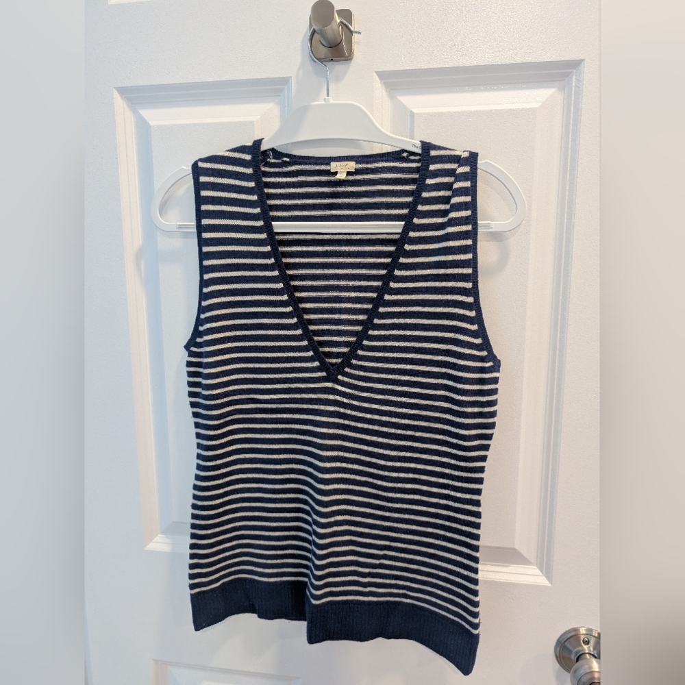 J. Crew Navy and Cream Striped Cashmere Sweater Vest